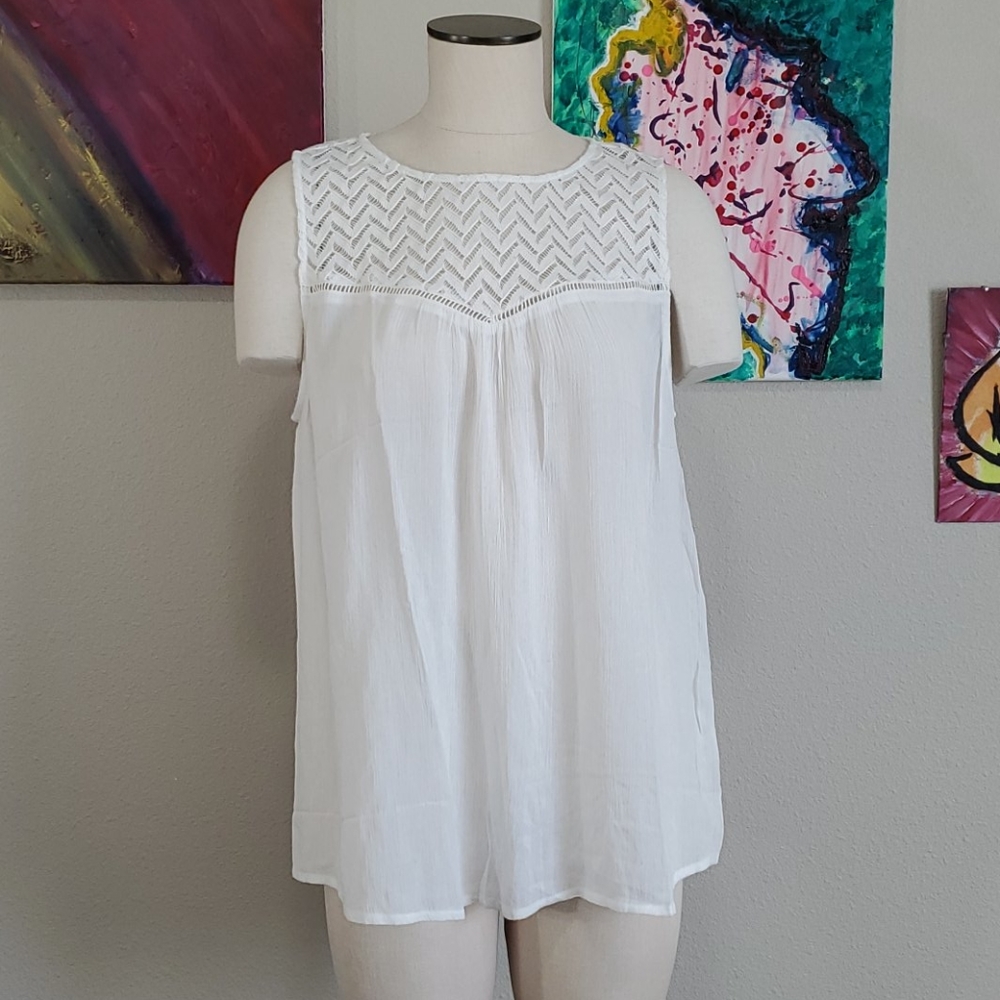 RELISHED White Trip Flowy Tank Top